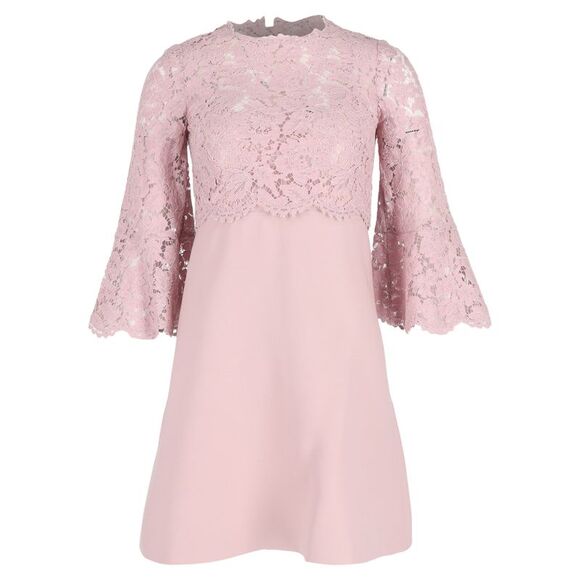 Valentino Lace Mini Dress in Pink Cotton